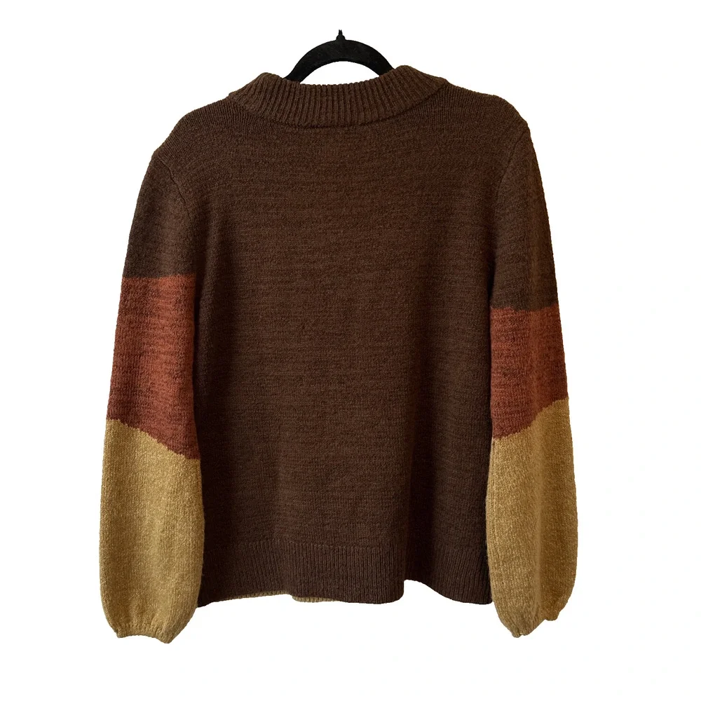 Fortune & Ivy Womens M Boho Fall Color block Stripe Lightweight Sweater Academia - Picture 2 of 9